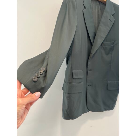 Holland & Sherry 2 Piece 3 Button Suit Dark Sage Green Pleated Pants 44 / 37 JL - Picture 4 of 16